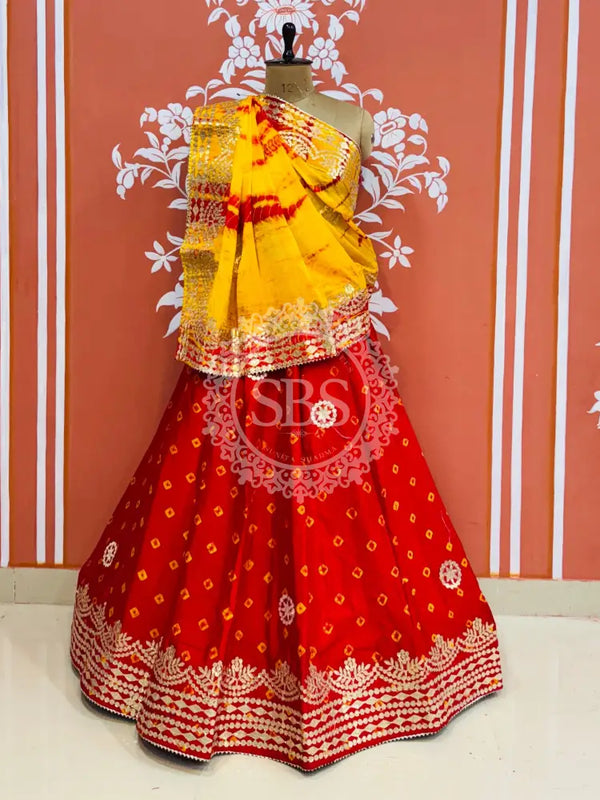 CHINON SHIBORI HANDWORK GOTA PATTI LEHENGA Red / Free Size