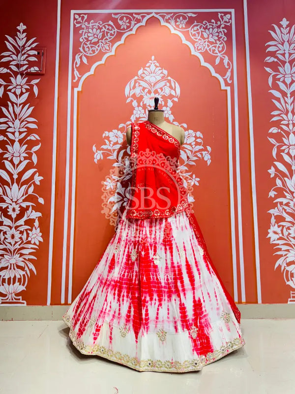 CHINON SHIBORI HANDWORK GOTA PATTI LEHENGA Red / Free Size