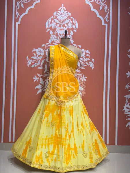 CHINON SHIBORI HANDWORK GOTA PATTI LEHENGA Yellow / Free Size