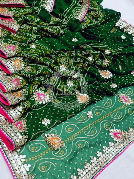 CHUNARI PEELIYA SAREE Green / Free Size