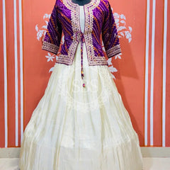 COSMOS TISSUE GOWN WITH JACKET INDO WESTERN White / Free Size