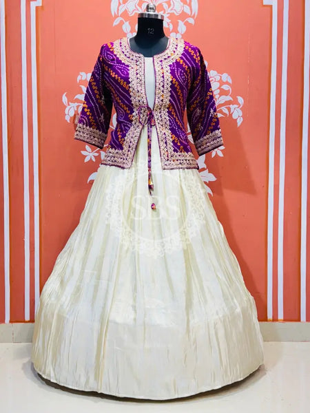 COSMOS TISSUE GOWN WITH JACKET INDO WESTERN White / Free Size