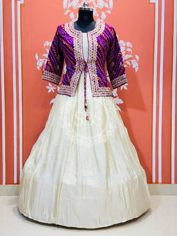 COSMOS TISSUE GOWN WITH JACKET INDO WESTERN White / Free Size