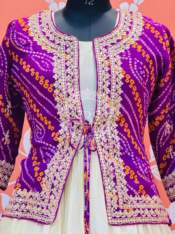 COSMOS TISSUE GOWN WITH JACKET INDO WESTERN White / Free Size