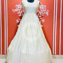 COSMOS TISSUE GOWN WITH JACKET INDO WESTERN White / Free Size