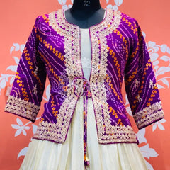 COSMOS TISSUE GOWN WITH JACKET INDO WESTERN White / Free Size