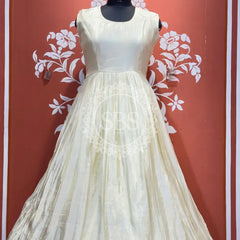 COSMOS TISSUE GOWN WITH JACKET INDO WESTERN White / Free Size