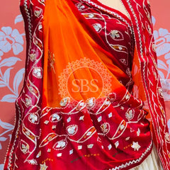 COSMOS TISSUE LEHENGA KACHI PATTI PELIYA DUPATTA Cream & Rust-Red / Free Size