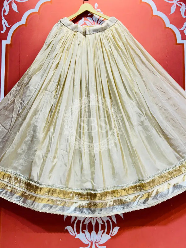 COSMOS TISSUE LEHENGA KACHI PATTI PELIYA DUPATTA Cream & Rust-Red / Free Size