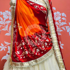 COSMOS TISSUE LEHENGA KACHI PATTI PELIYA DUPATTA Red / Free Size