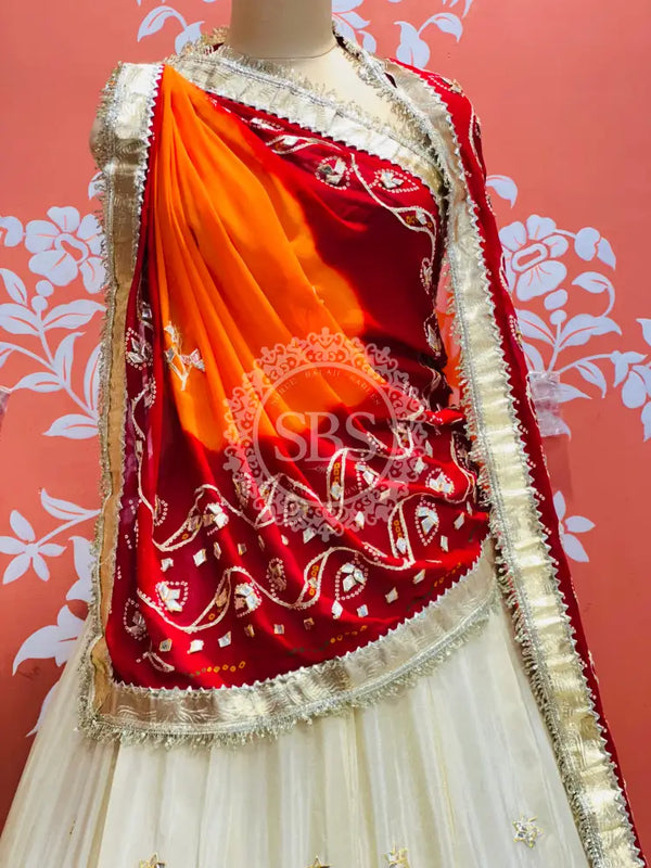 COSMOS TISSUE LEHENGA KACHI PATTI PELIYA DUPATTA Red / Free Size
