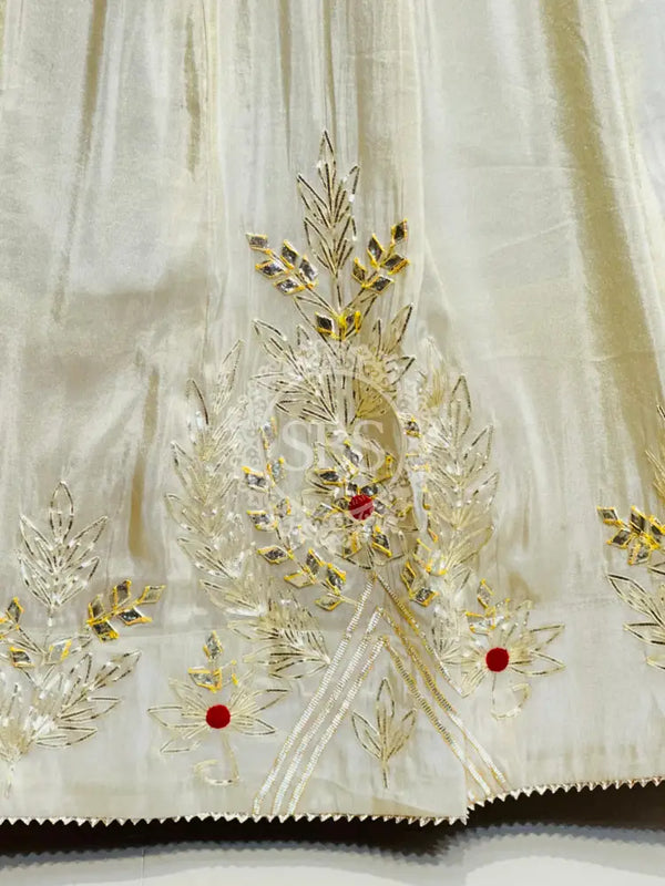 COSMOS TISSUE LEHENGA KACHI PATTI PELIYA DUPATTA Red / Free Size