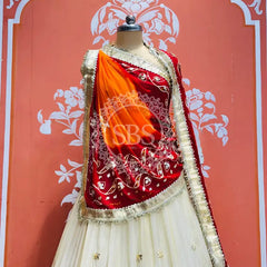 COSMOS TISSUE LEHENGA KACHI PATTI PELIYA DUPATTA Red / Free Size