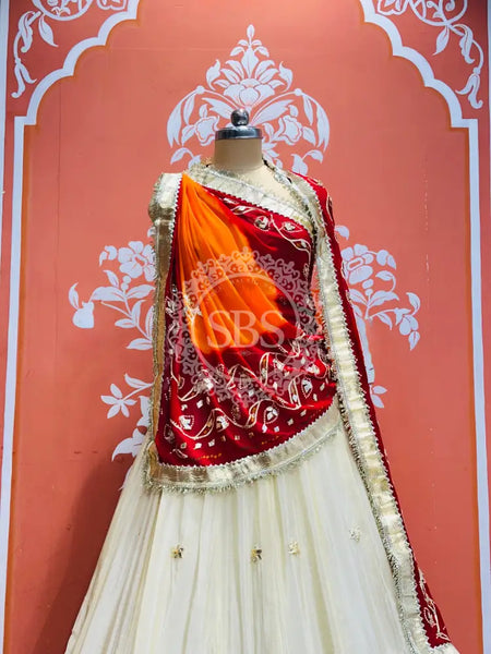 COSMOS TISSUE LEHENGA KACHI PATTI PELIYA DUPATTA Red / Free Size