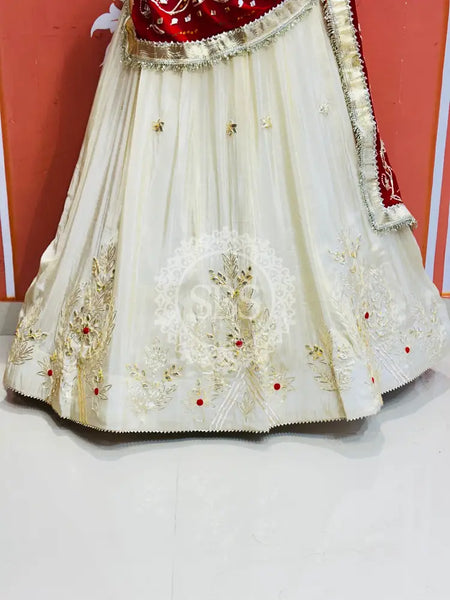 COSMOS TISSUE LEHENGA KACHI PATTI PELIYA DUPATTA Red / Free Size