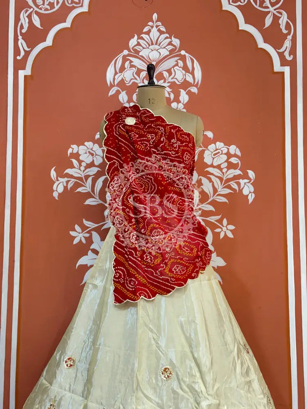 COSMOS TISSUE PURE BHANDEJ GEORGETTE DUPATTA LEHENGA