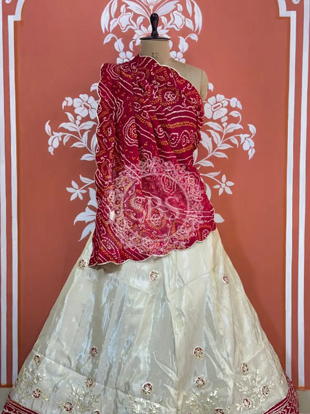 COSMOS TISSUE PURE BHANDEJ GEORGETTE DUPATTA LEHENGA