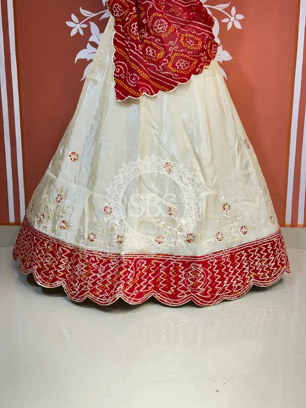 COSMOS TISSUE PURE BHANDEJ GEORGETTE DUPATTA LEHENGA