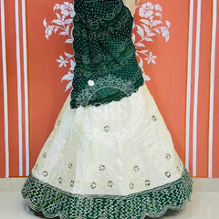 COSMOS TISSUE PURE BHANDEJ GEORGETTE DUPATTA LEHENGA Green & White / Free Size