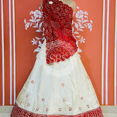 COSMOS TISSUE PURE BHANDEJ GEORGETTE DUPATTA LEHENGA Red & White / Free Size