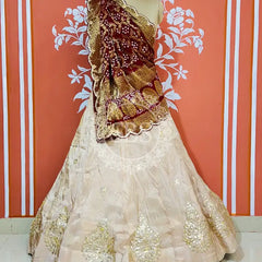 COSMOS TISSUE PURE GHATCHOLA GEORGETTE DUPATTA LEHENGA White & Maroon / Free Size