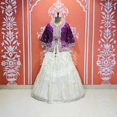 COSMOS TISSUE SILK INDO WESTERN Purple&White / Free Size