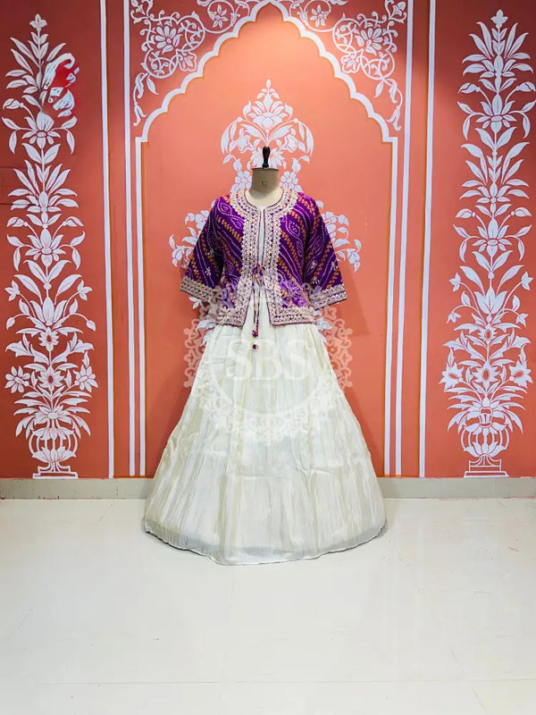 COSMOS TISSUE SILK INDO WESTERN Purple&White / Free Size