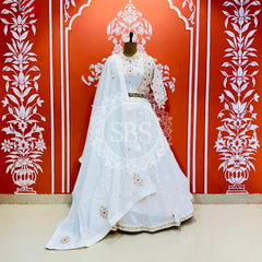 COSMOS TISSUE SILK INDO WESTERN White / Free Size