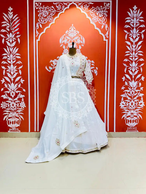 COSMOS TISSUE SILK INDO WESTERN White / Free Size