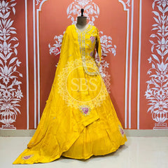 COSMOS TISSUE SILK INDO WESTERN Yellow / Free Size