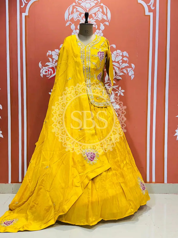 COSMOS TISSUE SILK INDO WESTERN Yellow / Free Size