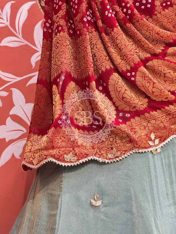 COSMOS TISSUE SILK LEHENGA WITH GHATCHOLA DUPATTA
