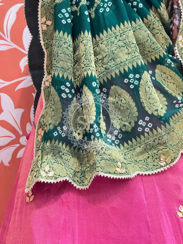COSMOS TISSUE SILK LEHENGA WITH GHATCHOLA DUPATTA