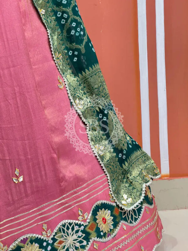 COSMOS TISSUE SILK LEHENGA WITH GHATCHOLA DUPATTA