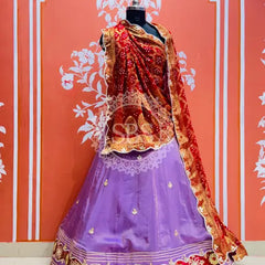 COSMOS TISSUE SILK LEHENGA WITH GHATCHOLA DUPATTA Purple & Red / Free Size