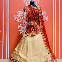 COSMOS TISSUE SILK LEHENGA WITH GHATCHOLA DUPATTA Red & Beige / Free Size