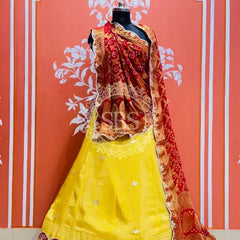 COSMOS TISSUE SILK LEHENGA WITH GHATCHOLA DUPATTA Red & Yellow / Free Size