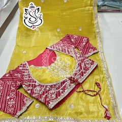 CRUSH GOLD SAREE WITH READY TO WEAR BLOUSE