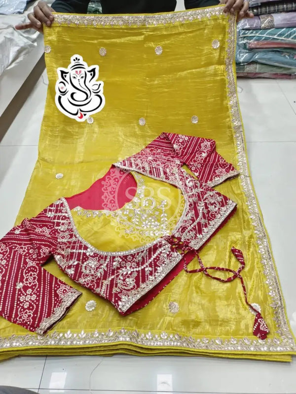 CRUSH GOLD SAREE WITH READY TO WEAR BLOUSE