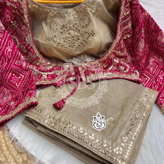 CRUSH GOLD SAREE WITH READY TO WEAR BLOUSE Gold / Free Size