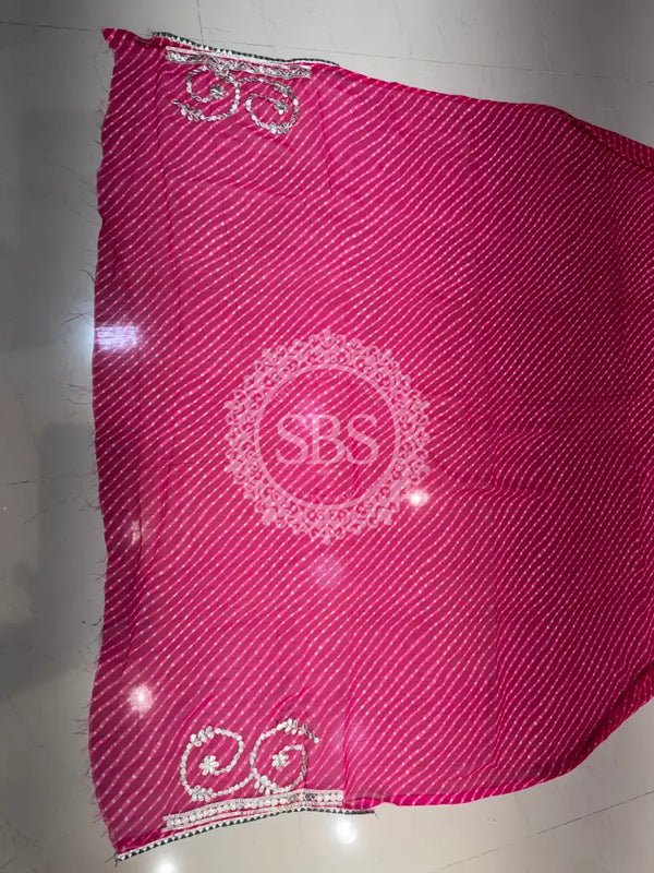 CXC GEORGETTE MOTHRA LEHERIYA GOTA PATTI SAREE Pink / Free Size