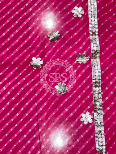 CXC GEORGETTE MOTHRA LEHERIYA GOTA PATTI SAREE Pink / Free Size