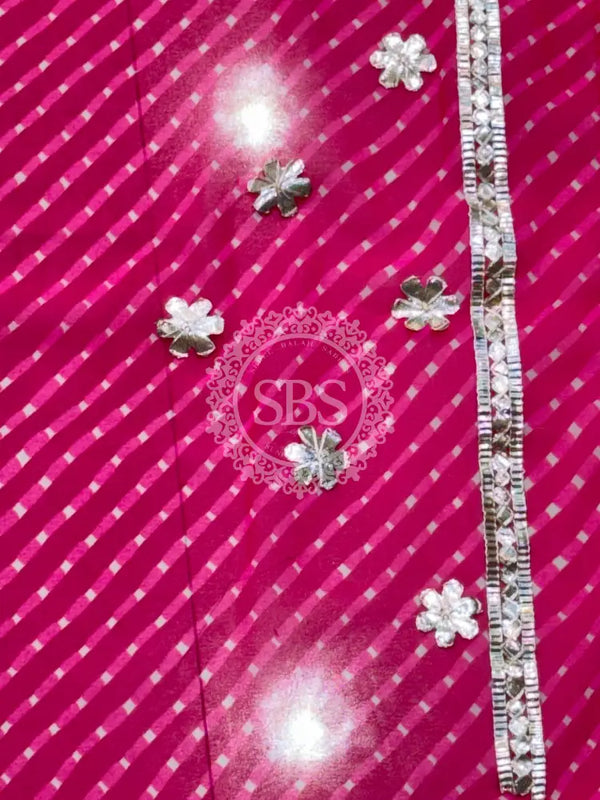 CXC GEORGETTE MOTHRA LEHERIYA GOTA PATTI SAREE Pink / Free Size