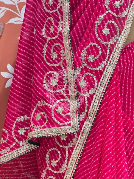CXC GEORGETTE MOTHRA LEHERIYA GOTA PATTI SAREE Pink / Free Size