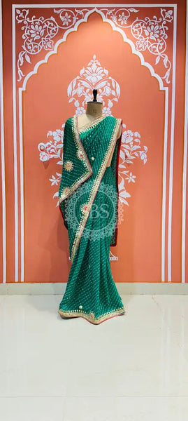CXC GEORGETTE MOTHRA SILVER WORK SAREE Green / Free Size