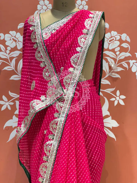 CXC GEORGETTE MOTHRA SILVER WORK SAREE Pink / Free Size