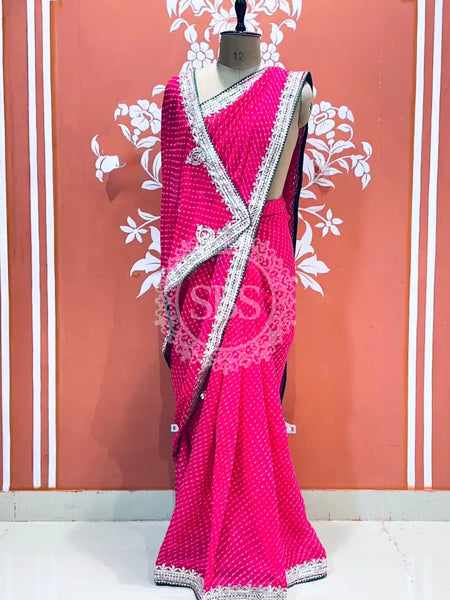 CXC GEORGETTE MOTHRA SILVER WORK SAREE Pink / Free Size