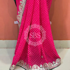 CXC GEORGETTE MOTHRA SILVER WORK SAREE Pink / Free Size