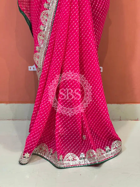 CXC GEORGETTE MOTHRA SILVER WORK SAREE Pink / Free Size