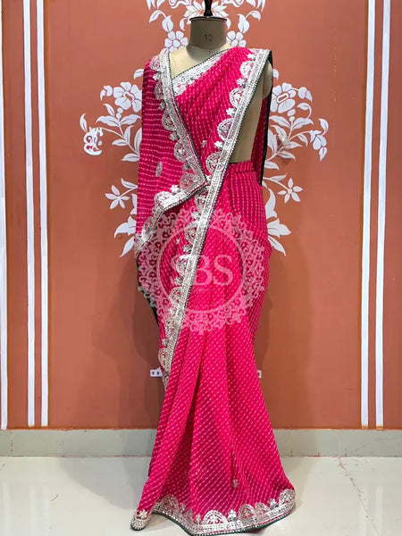 CXC GEORGETTE MOTHRA SILVER WORK SAREE Pink / Free Size